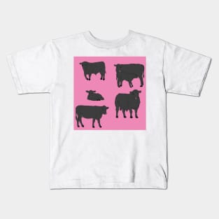 Angus Cattle Pattern Pink Kids T-Shirt